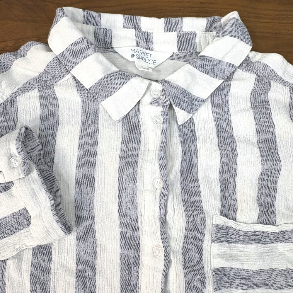 Market & Spruce Blue White Striped Roll Tab Button Down Shirt Womens S